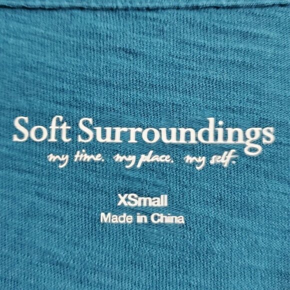 Soft Surroundings Danielle Button Top XS Teal Tunic Shirt Collared 100% Cotton - Picture 5 of 10